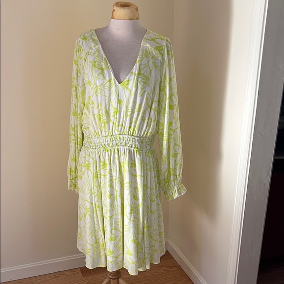 Torrid 2X neon green combo soft gauzy skater dress. - Picture 2 of 11